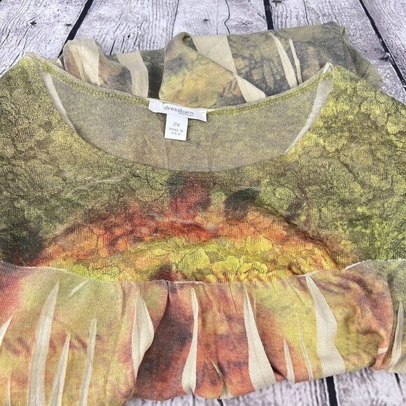 Dressbarn Woman 2X Textured Multicolor Abstract Print Top 3/4 Sleeve Scoop Neck - Picture 4 of 6